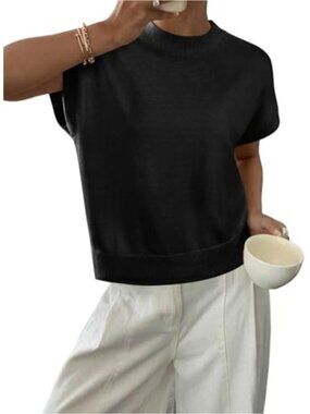 Cap Sleeve Loose Fit Ribbed Knit Pullover Sweater Tank